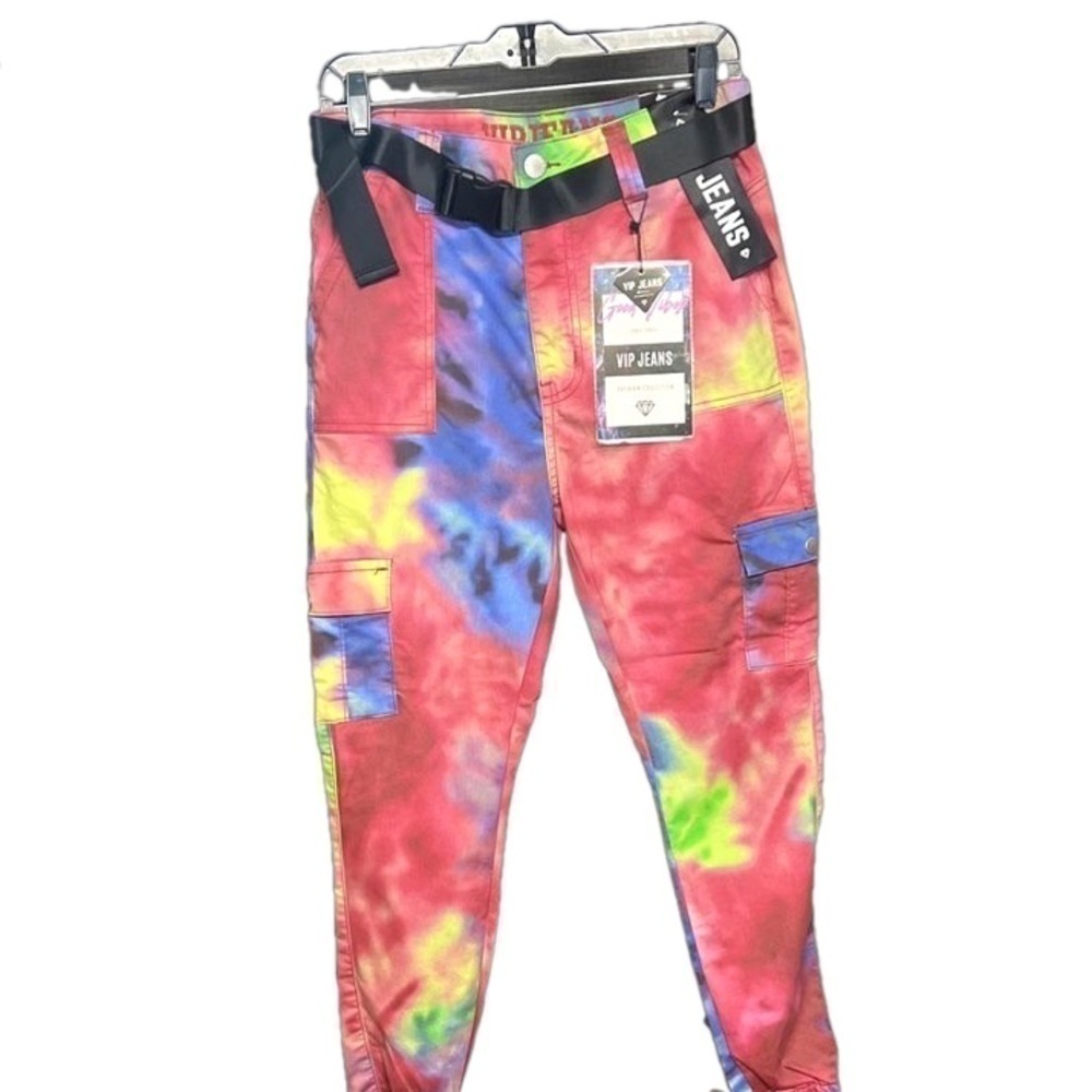 VIP belted tie-dye cargo jeans new with tags